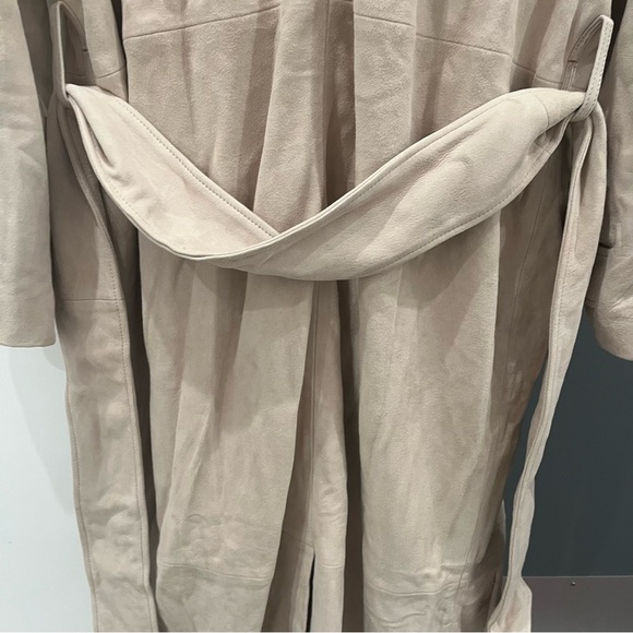 NWT Helsa 100% Genuine Suede Leather Beige Trench Coat Double Breasted size L - Picture 13 of 14